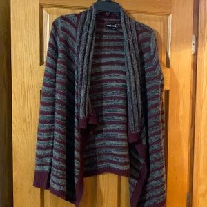 XS Wet Seal burgundy and gray striped cardigan, very warm, fits like a small